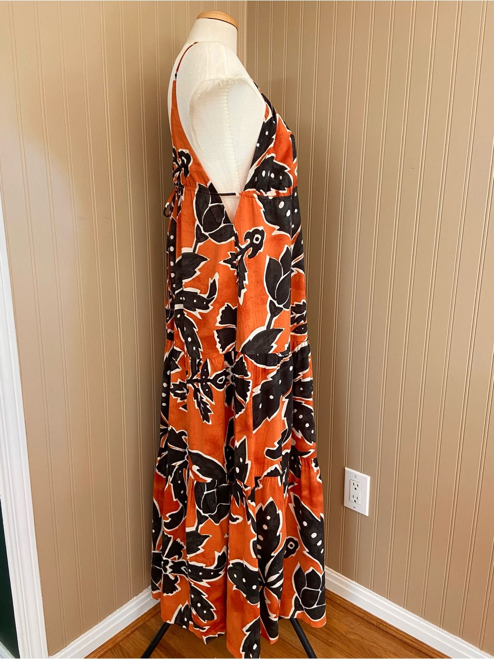H&M Ankle Length Orange, Cream & Black Cotton Maxi Dress Women’s Large - Picture 7 of 10